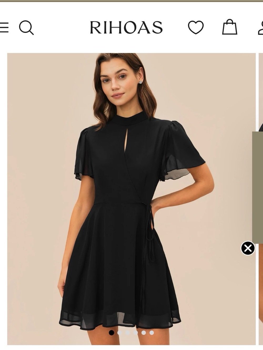 NWT RIHOAS Black Mock-Neck Tie-Waist  Dress